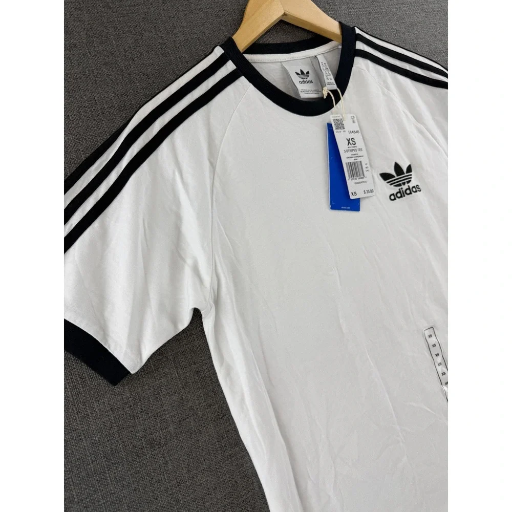 NWT Adidas Originals Men 3-Stripes Tee White Black Trefoil Ringer T-Shirt XS